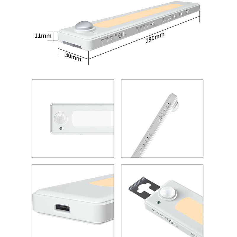 Ultra-Thin PIR Motion Sensor LED Cabinet Light USB Charge Multifunction Wall Lamp for Kitchen/Wardrobe/Closet