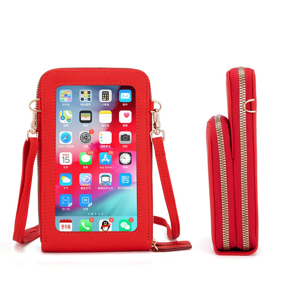 Sac de téléphone universel en cuir imperméable multifonctionnel d'écran tactile pour Samsung/iPhone/Huawei/Xiaomi: Red