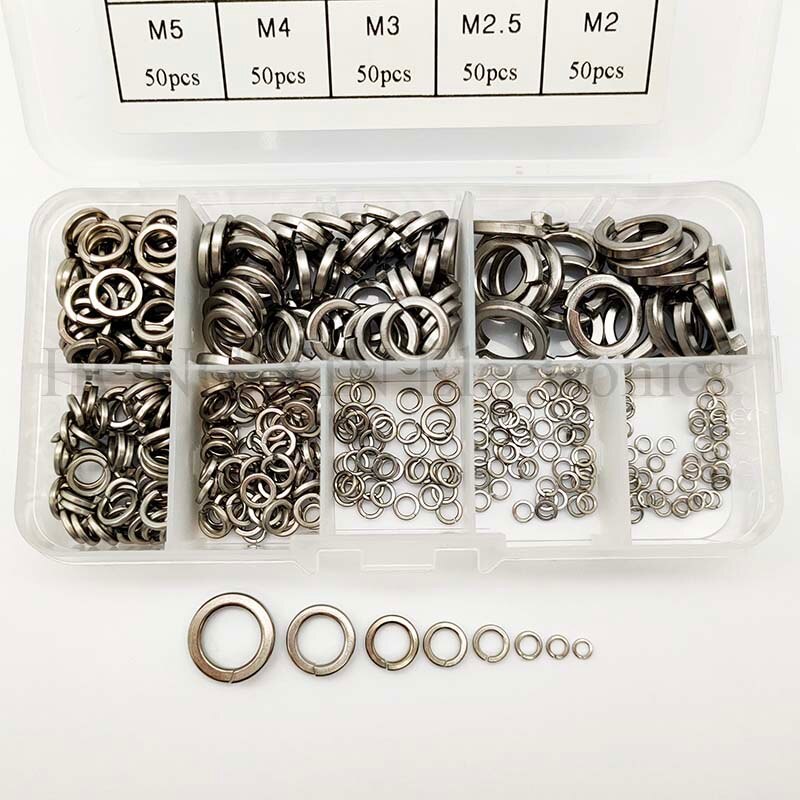 360pcs/set Stainless Steel Spring Washer Assortment Kit M2/M2.5/M3/M4/M5/M6/M8/M10 For Handware Tools Accessories