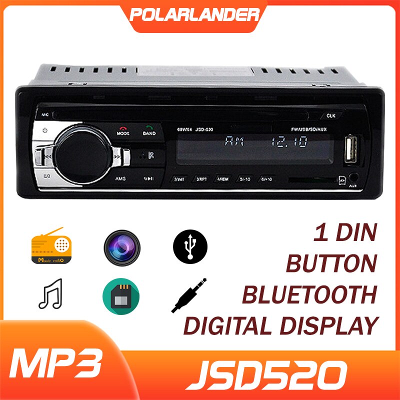 Radio FM con Bluetooth para coche, reproductor de audio MP3 con manos libres, USB/SD, entrada auxiliar para salpicadero, 1 DIN
