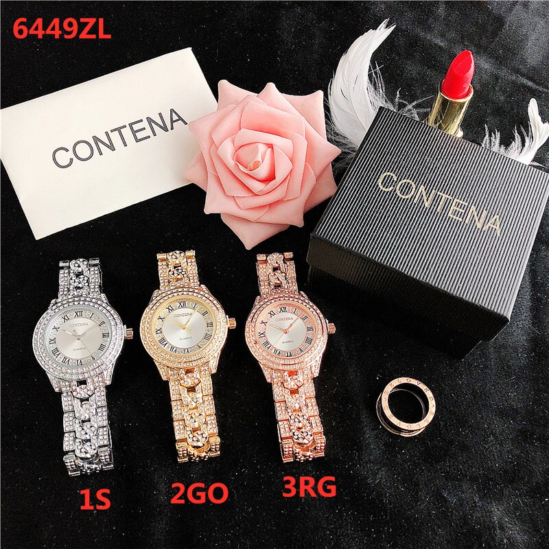 CONTENA-reloj de cuarzo informal para mujer, pulsera clásica de lujo con diamantes,