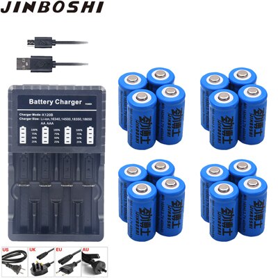 16pcs Rechargeable 3.7V Li-ion 16340 Batteries CR123A Battery For LED Flashlight + Charger For 16340 CR123A 14500 18650 Battery: 16X B and Charger