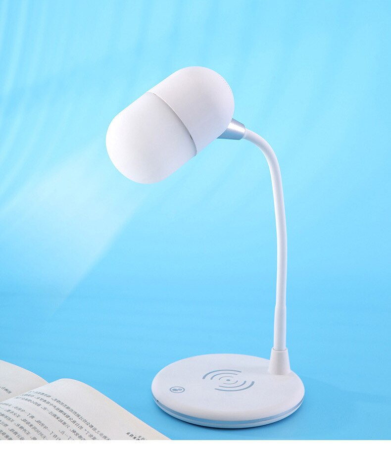 L4 trådløs opladning nattelys bluetooth-højttaler tre i et mini-skrivebord lille skrivebordslampe trådløs oplader: Hvid