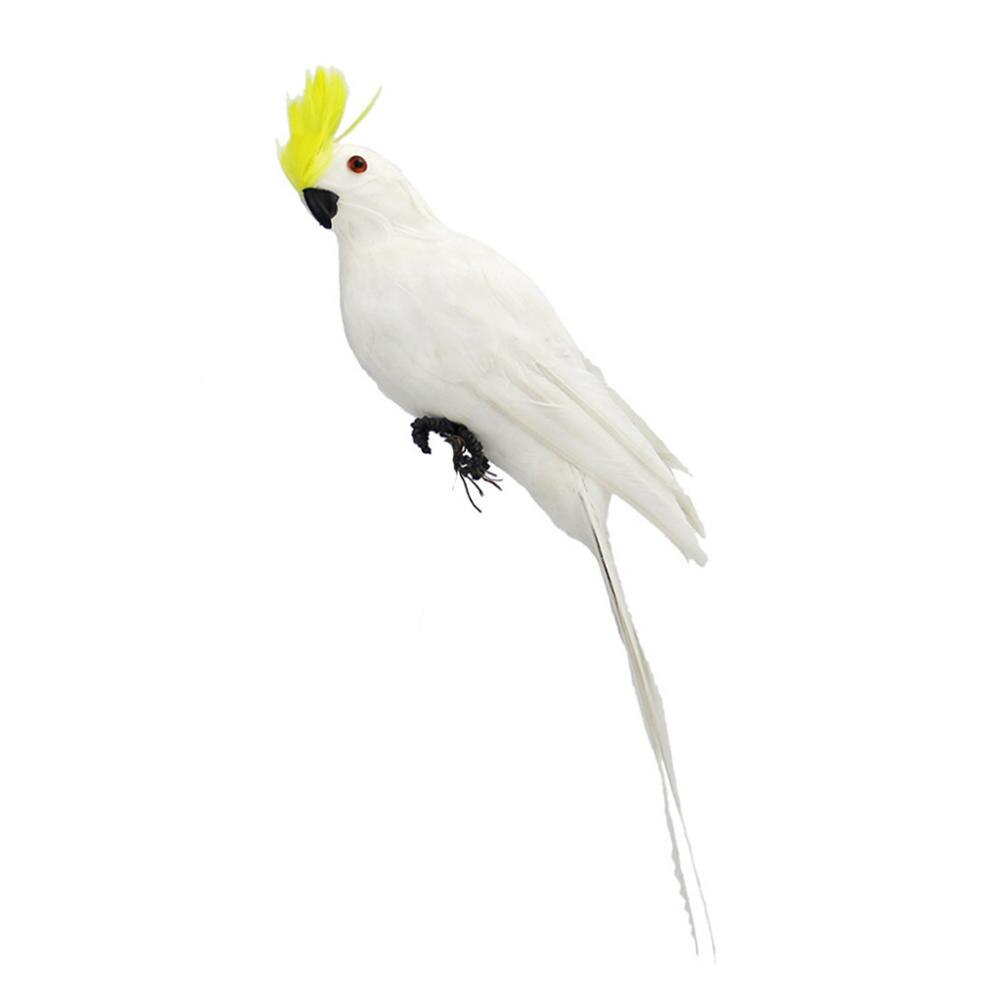 Sztuczna papuga realistyczna symulacja piór ptaków figurki ogrodowe ozdoby ogrodowe rzeźba robić dekoracji domu na imprezę: Biały i żółty / 25cm