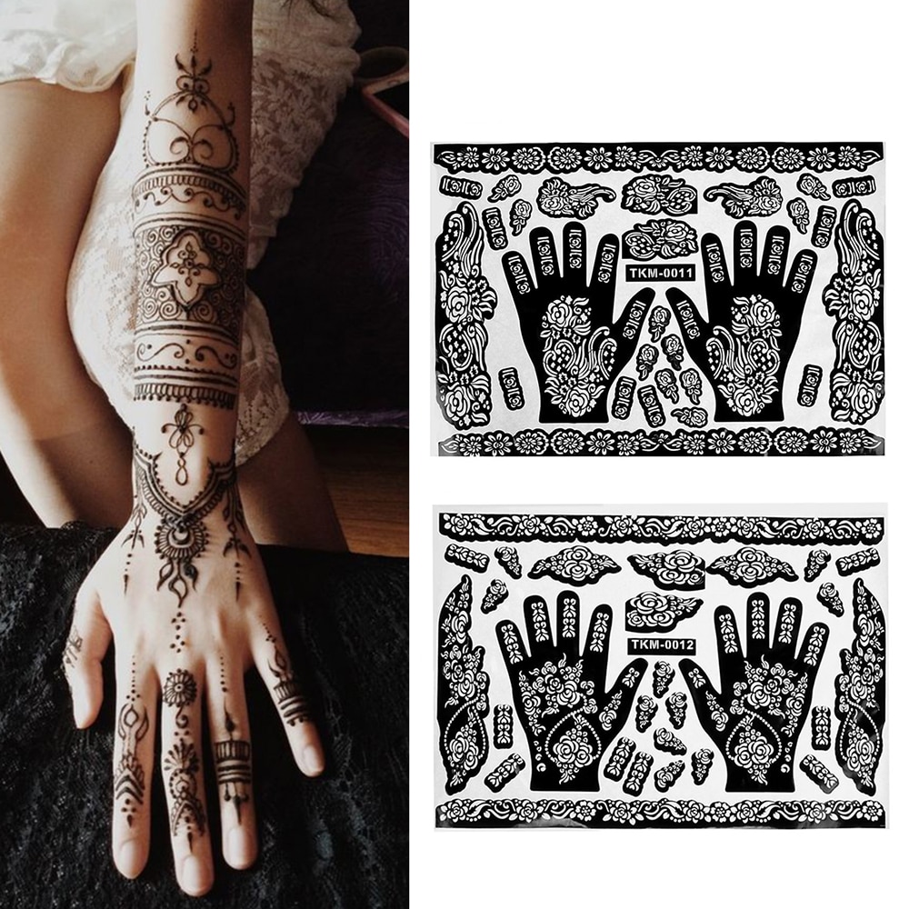 1 stk hænder/fødder tatovering henna indiske midlertidige tatoveringsskabeloner stenciler til airbrushing mehndi kropsmaleri indretning tilfældig stil