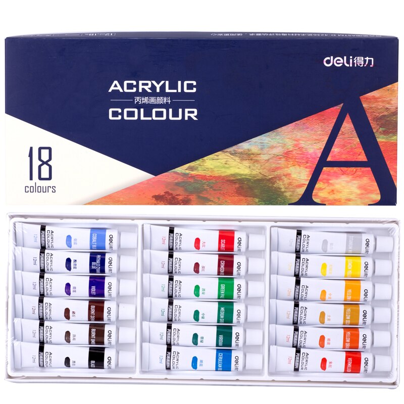 Deli 12/24 farver akrylmaling 12ml pigment håndmalet væggips pinturas acrilicas para pintar manualidades akrylmaling