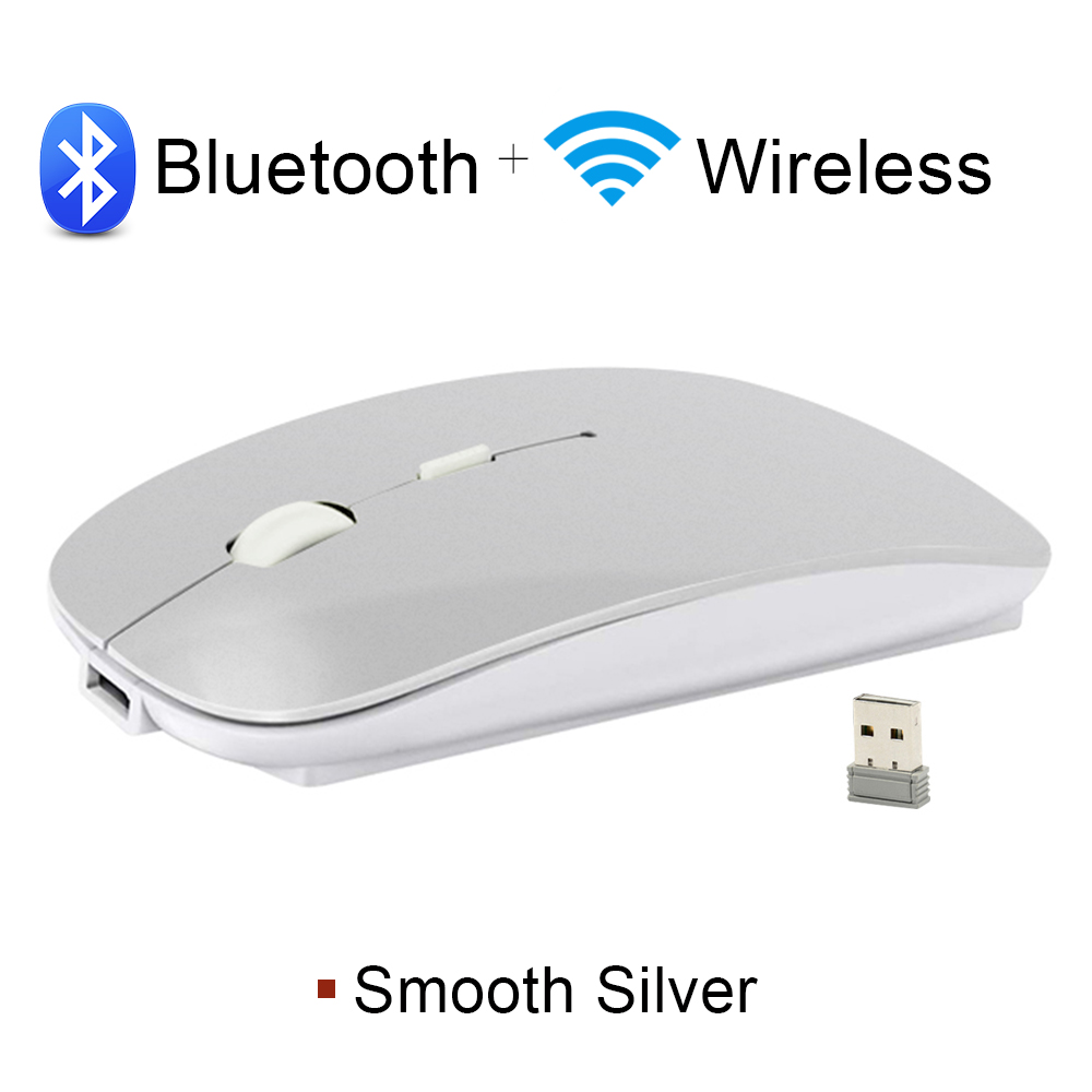 Souris optique sans fil rechargeable, silencieuse et ergonomique, USB, accessoire format mini pour ordinateur PC et portable/laptop: Bluetooth silver