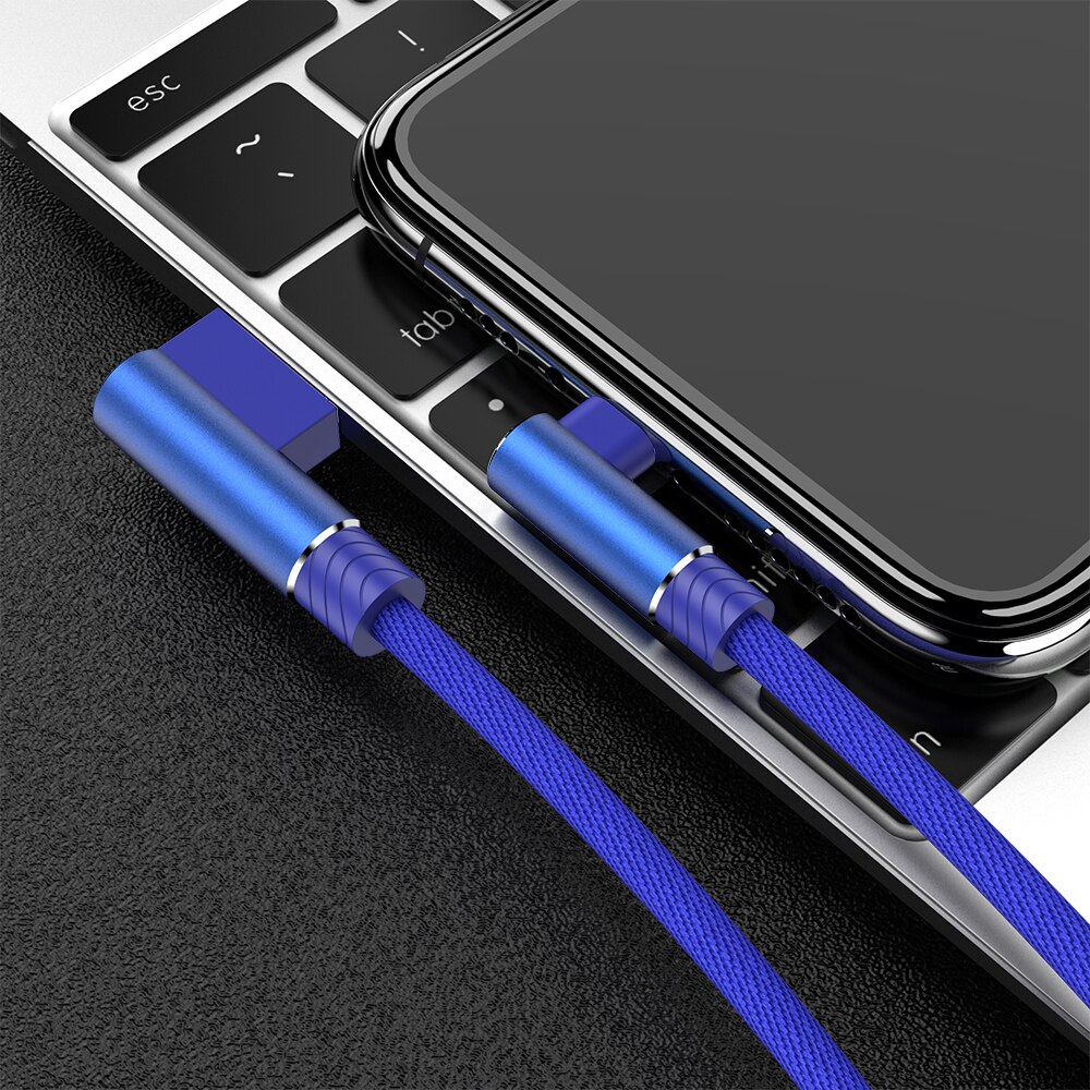 USB Cable For iPhone Charger 90 Degree Fast Charging Cord for iPhone 7 8 6 s 6s Plus X XR Xs 11 Pro Max iPad Origin 3m Data Wire: Blue / 2m