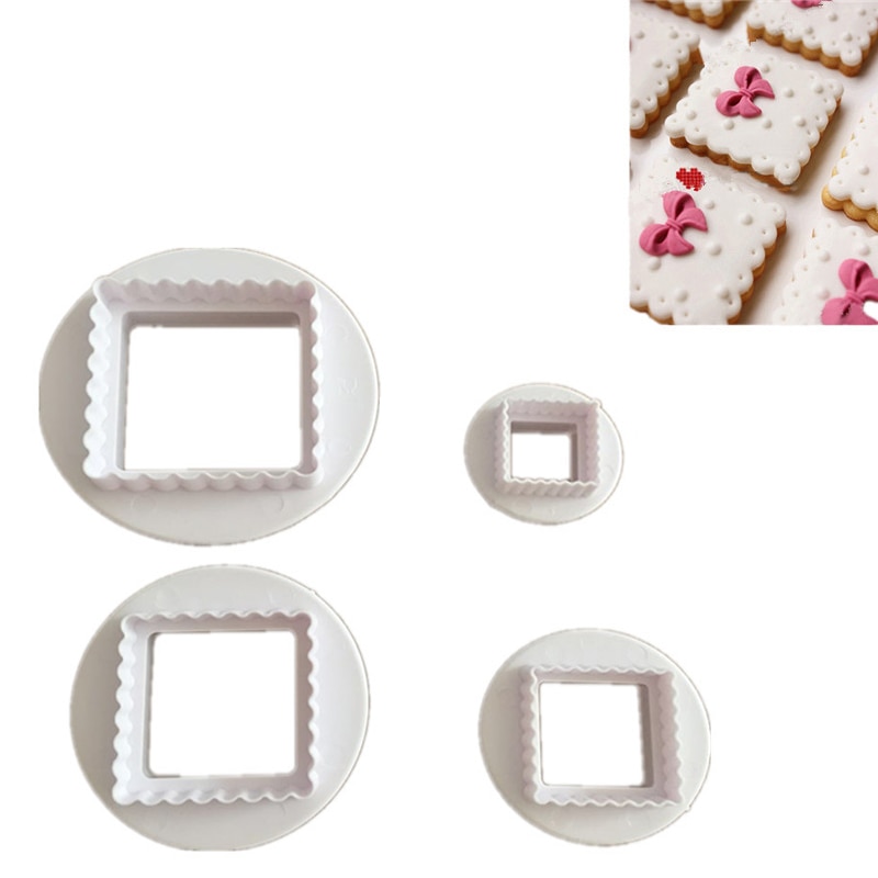 4 Pcs/Set Food Grade Plastic Square Shape Cookie Mold Cutter Cake Printing Fondant Cutter Mould Cake Decorating Tools