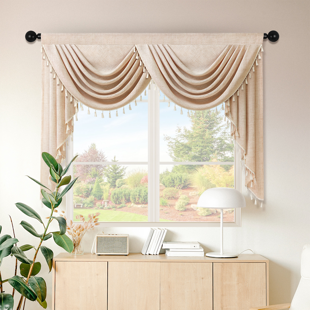 Cortina cenefa de de lujo europeo , con borde de borla, perfecta para cocina, sala de estar, bolsillo para varilla, decoración de habitación, 1 ud.