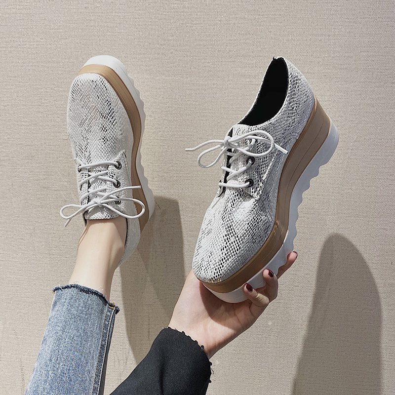 Dames plateauschoenen pu gevulkaniseerde schoenen veterschoenen creeper retro slangenpatroon lichtgekleurde zool casual schoenen