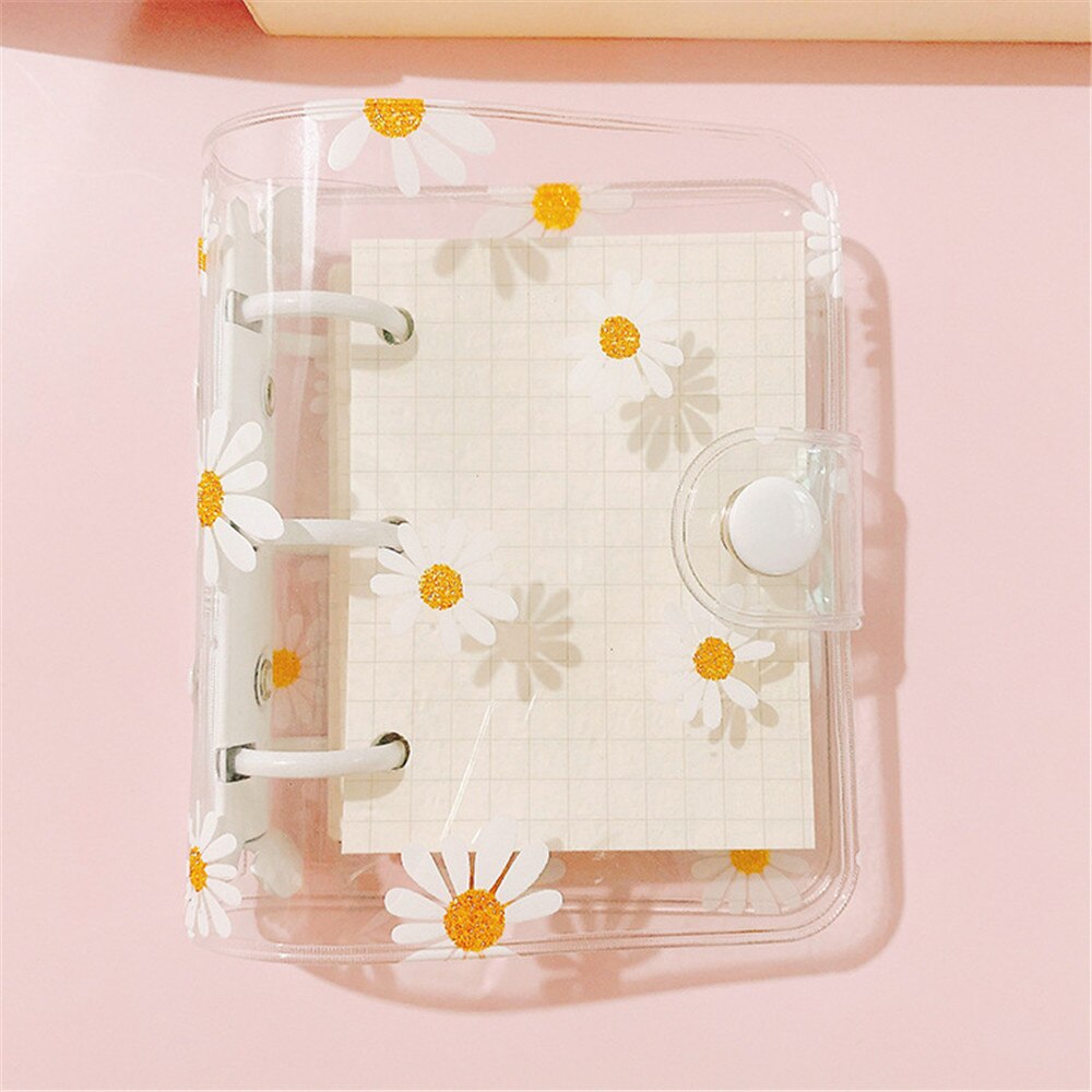 Mini 3 Holes Loose Leaf Notebook Cute Daisy Binder Ring Hand Book File Folder Kawaii Notebook Planner Office School Journals: white