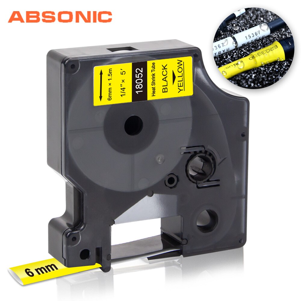 Absonic 1/4 "6mm 18051 Compatible Rhino IND Tube thermorétractable remplacer pour Dymo Rhino 4200 5000 6000 Label fabricant industriel: Black on Yellow