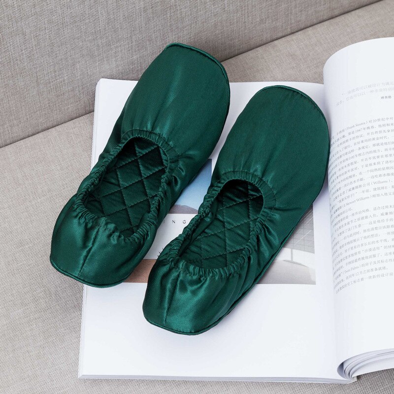 19 Momme House Wear Silk Slippers for Indoors Ballet Shoes Comfortable ladies Shoes for travel floor slipper: green / 35-36 (235mm)