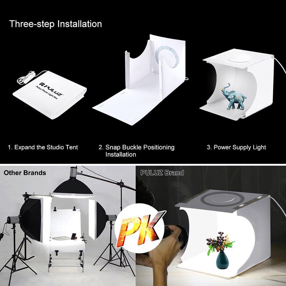Sammenklappelig fotostudioboks fotograferer telt lysboks mini bærbar sammenklappelig fotograferingsbelysningssæt med 6 farver baggrunde