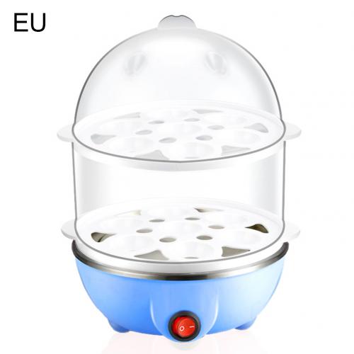 220V 350W Multifunction household Kitchen Mini Portable Multifunctional Double Layer Egg Cooker Boiler Boiled egg boiler steamer: Blue EU Plug