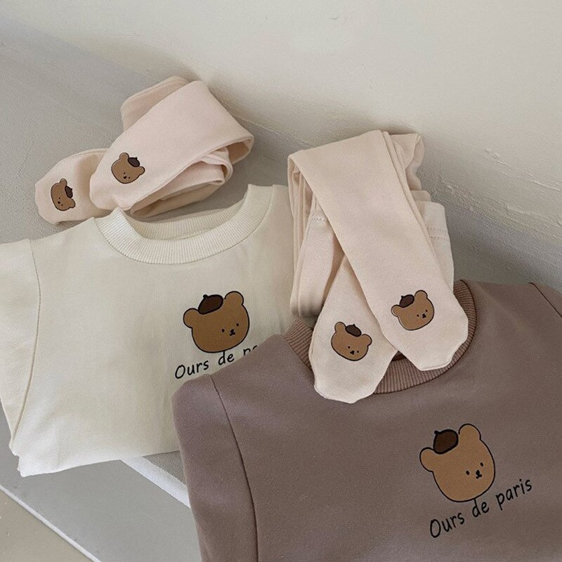 Koodykids nova primavera bebê menina menino bodysuits criança menino macacão do vintage urso impresso macacão outono manga longa roupas 2021