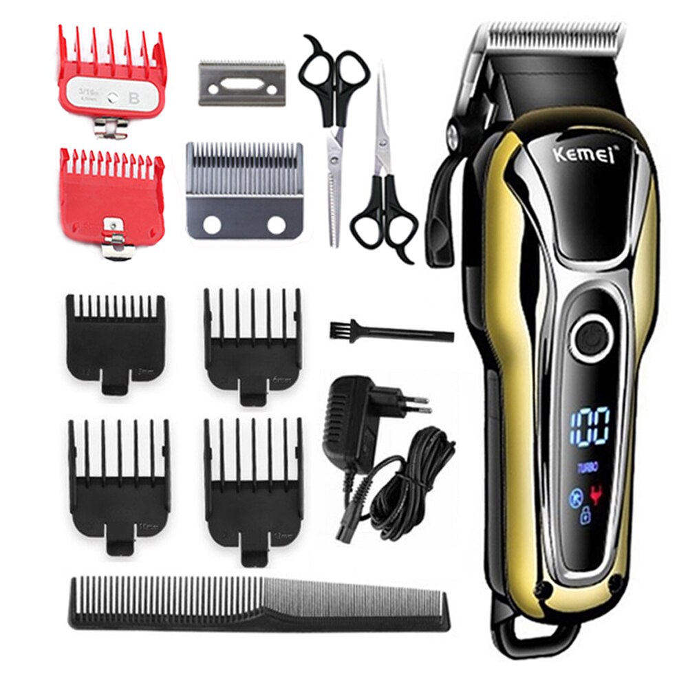 Kemei haar Haarschneidemaschine Haar Trimmer in Haar Schermaschinen für männer elektrische Trimmer LCD Anzeige maschine Barbier Haar Cutter 5: 6Kamm 1Kopf Schere