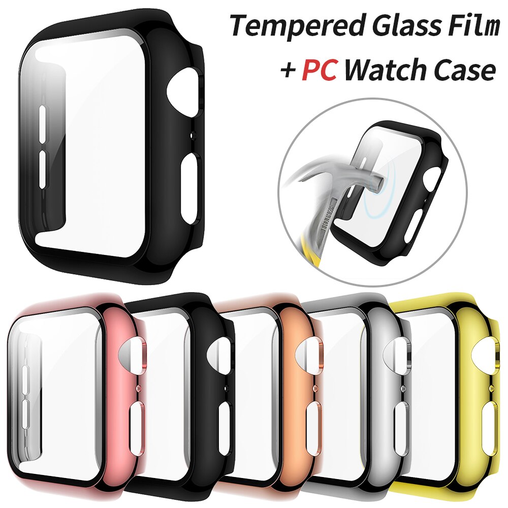 Schermbeschermer pc-hoes voor apple watch se-serie 6 5 4 3 behuizing met gehard glas voor iphone 44mm 40mm 38mm 42mm bumper