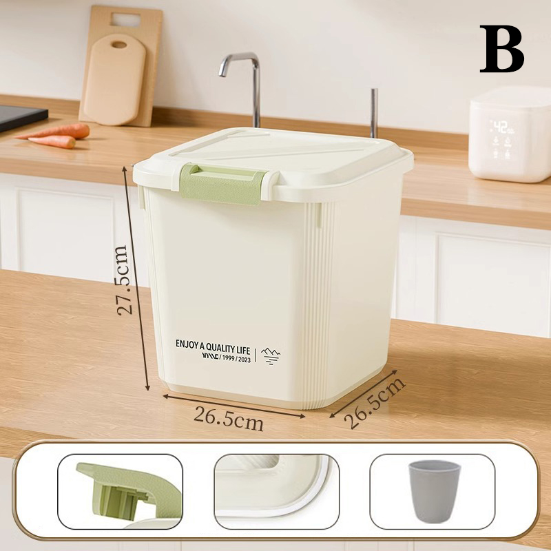 10/20/30KG Rice Container Rice Storage Box Sealed Cereal Dispenser With Buckle Insect Proof Pet Food Container Kitchen Organizer: green