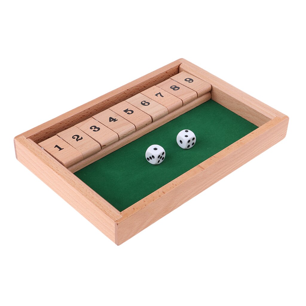 Wooden Shut the Box Board Game with 2 Dices and Number Game for 2-4 Players