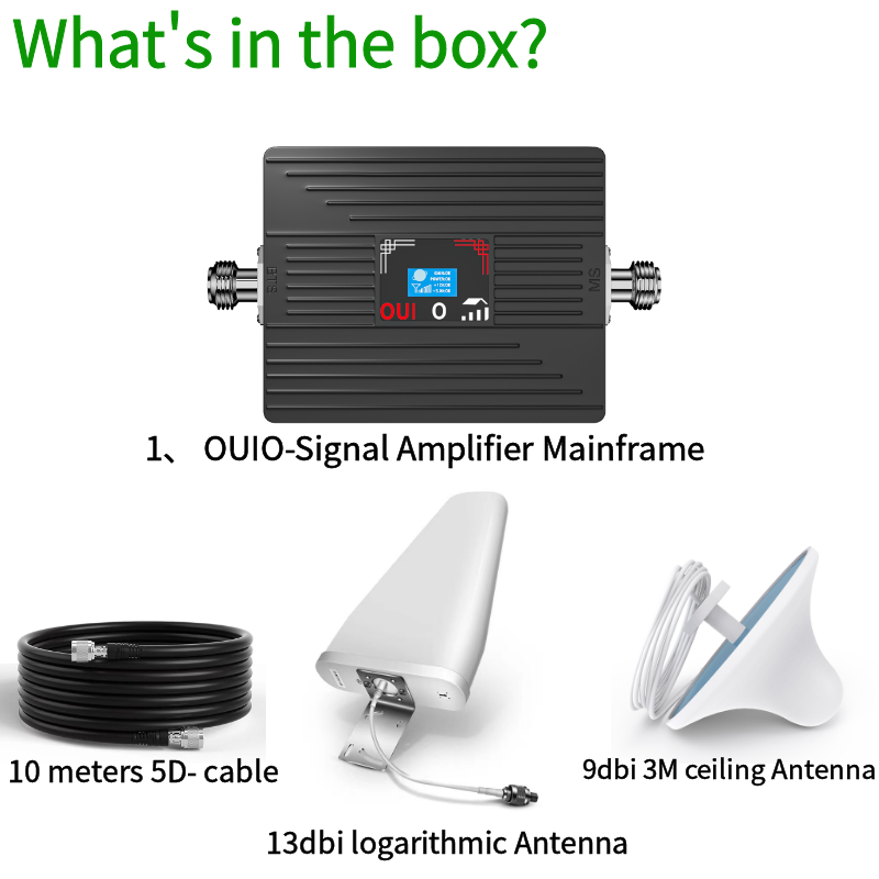 OUIO Signal Booster 2G 3G 4G LTE Band Cellular Amplifier Cell Phone Signal Repeater Kit Booster Network Repeater Antenna Kit