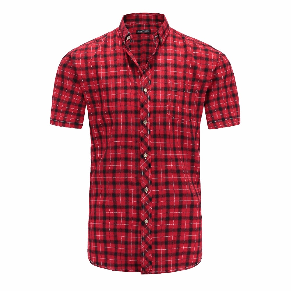 JeeToo – chemises à carreaux en coton pour hommes, , décontracté, Slim Fit, chemise à manches courtes, col rabattu, simple boutonnage, , été