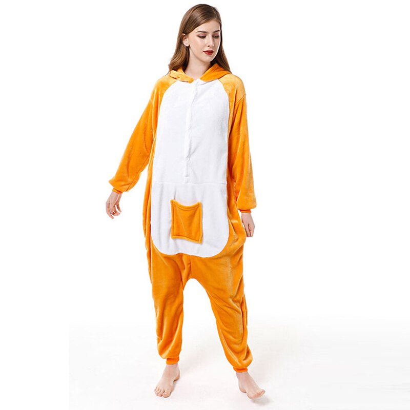 Los adultos canguro pijamas de invierno de las mujeres de ropa de dormir Unisex animales bonitos de dibujos animados Conjunto de pijama de niños con capucha Pijamas ropa de dormir