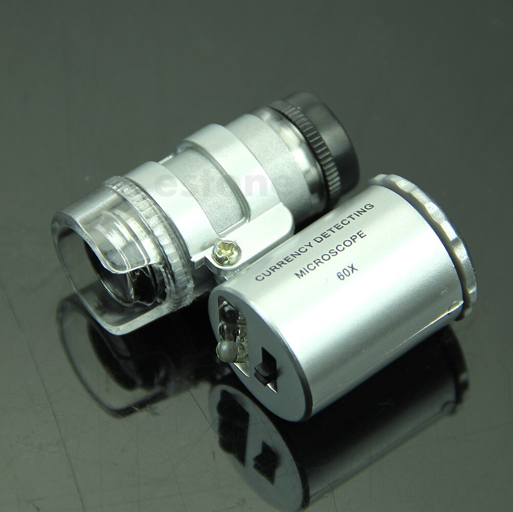 Mini 60X Vergrootglas Microscoop Uv Juwelier Loep Valuta Detector Met Led Licht B95A