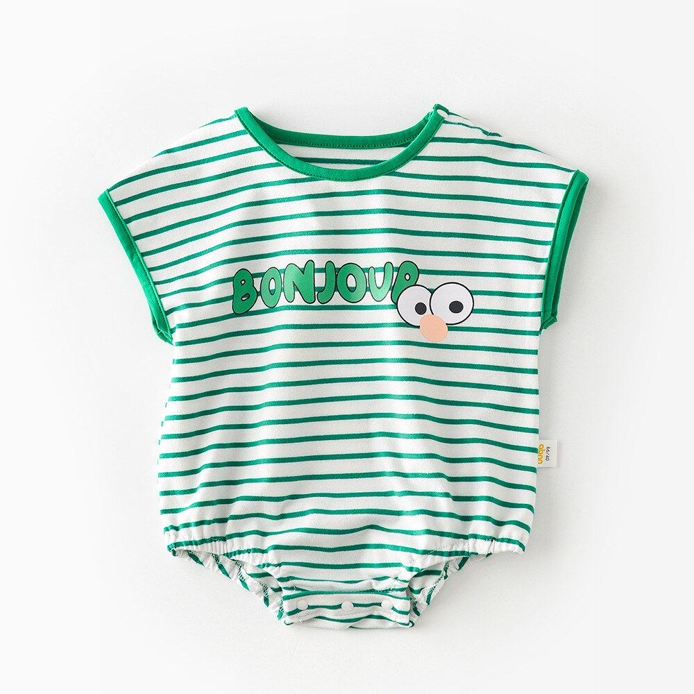 Baby Mode Brief Bodysuit Meisje Gestreepte Mouwloze Jumpsuit Baby Boy Cartoon Ogen Losse Katoenen Bodysuit Kid Outfits