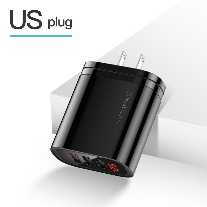 KUULAA USB Charger Quick Charge 3.0 30W QC Fast Charging Multi Plug Mobile Phone Charger For iPhone Samsung Xiaomi Huawei: US Black