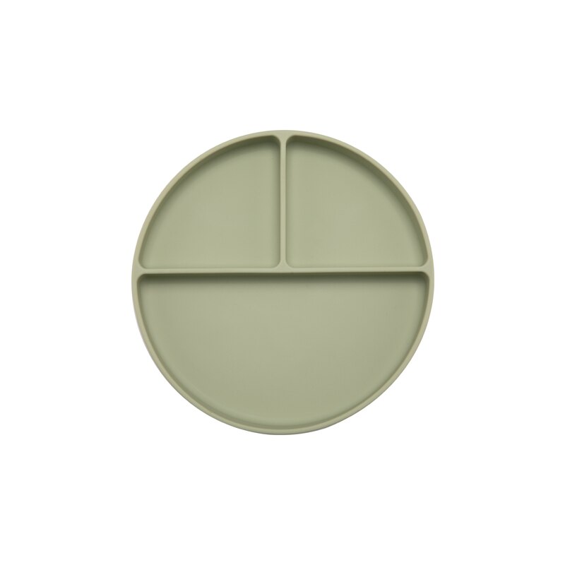 Solid Silicon Plate Set For Baby Kids Training Feeding Dinnerware Baby Learning Plate Set With Fork Spoon BPA Free: Bean green