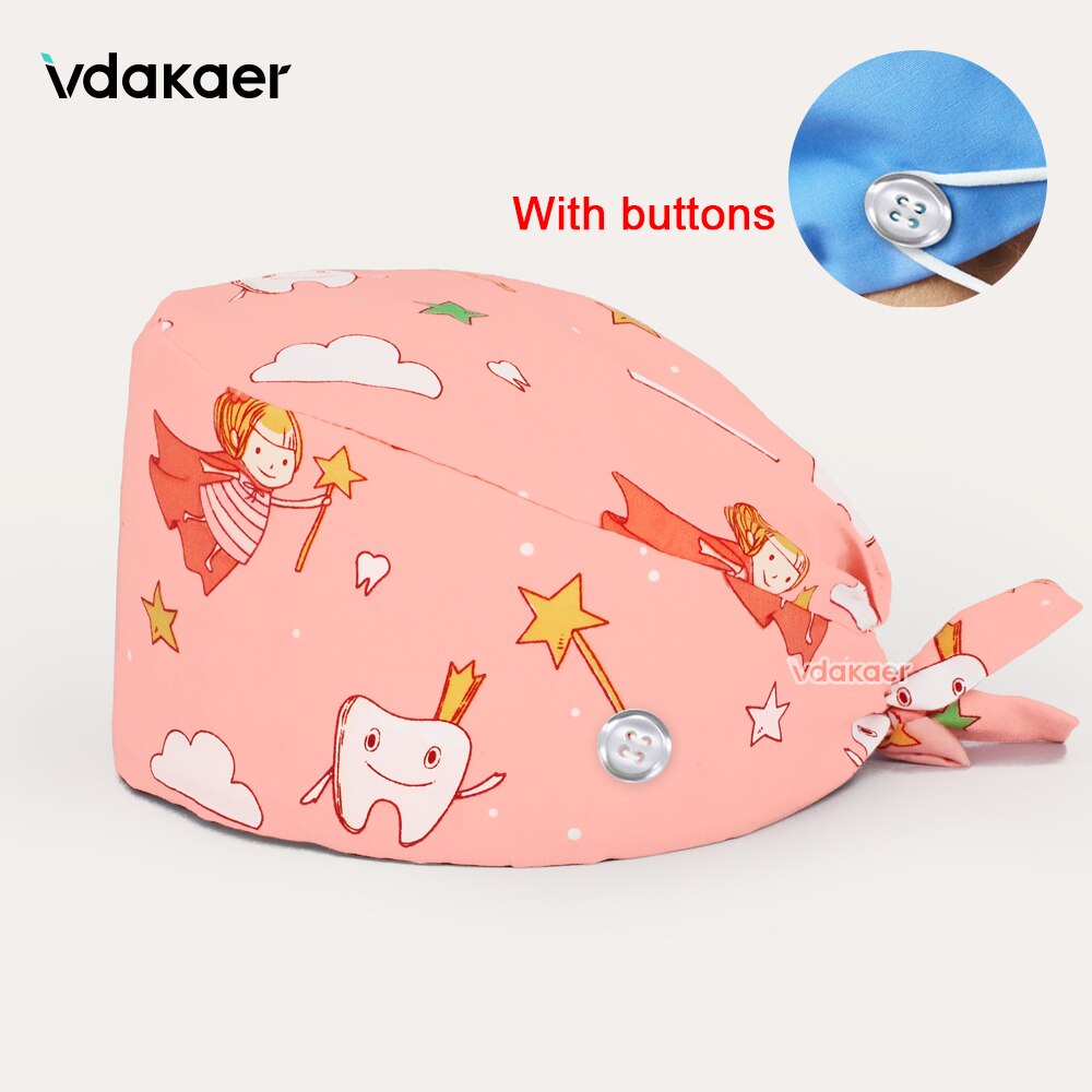 Protect teeth pattern dentist cap Dental clinic nursing cap with button nurse Accessories worker hat