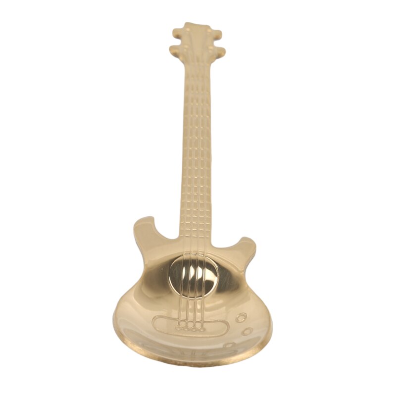 Stainless Steel Guitar Shaped Love Coffee Spoon Teaspoon Children Spoon Beautiful 7 Colors Tea Use Tool: gold