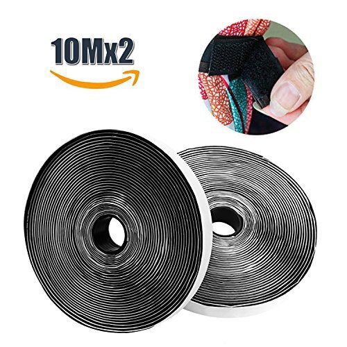 10M*2 Hook and Loop Fastener Tape,Self Adhesive Sticky velcros Tape, Heavy Duty Hook Loop Tape Reusable Double Sided Sticky Tape: Black 10Mx20mm