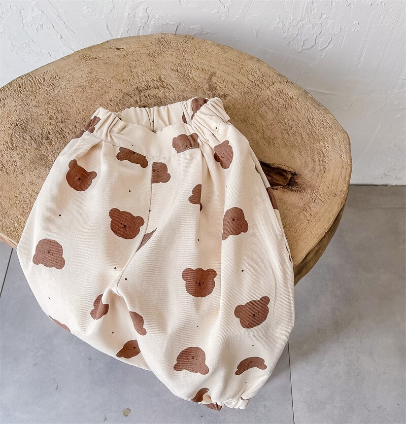 Herten Jonmi 2022 Lente Kinderen Cartoon Gedrukt Broek Koreaanse Stijl Katoen Casual Kinderen Haren Broek: beige / 12m