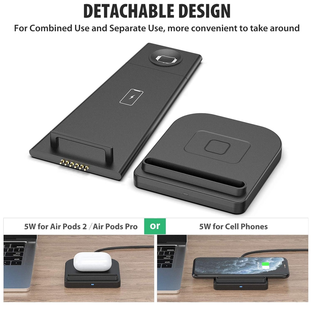 Soporte de carga inalámbrica Qi 3 en 1, 15W, para iPhone 11 X XS XR 8, estación de carga rápida para Apple Watch SE 6 5 4 3 2 AirPods Pro