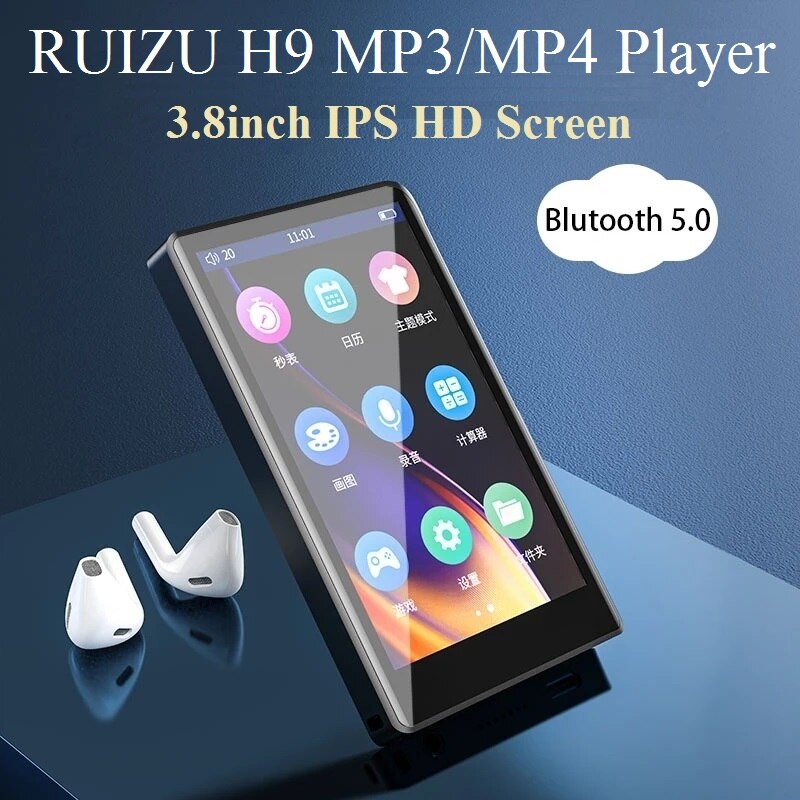 RUIZU H9 Metal MP4 Player Bluetooth 5.0 Built-in Speaker 3.8inch Full Touch Screen Support FM Radio,Recording,Video,E-book