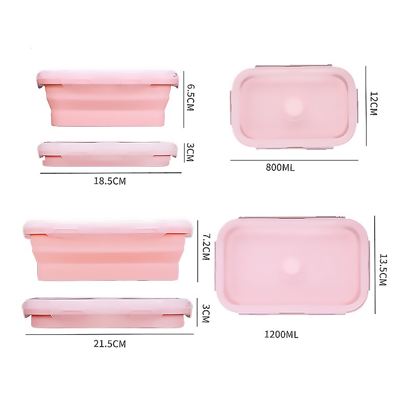 4pcs/set Silicone Lunch Box Set Stackable Bento Food Prep Container Foldable Lunchbox Microwave Dinner Storage Containers