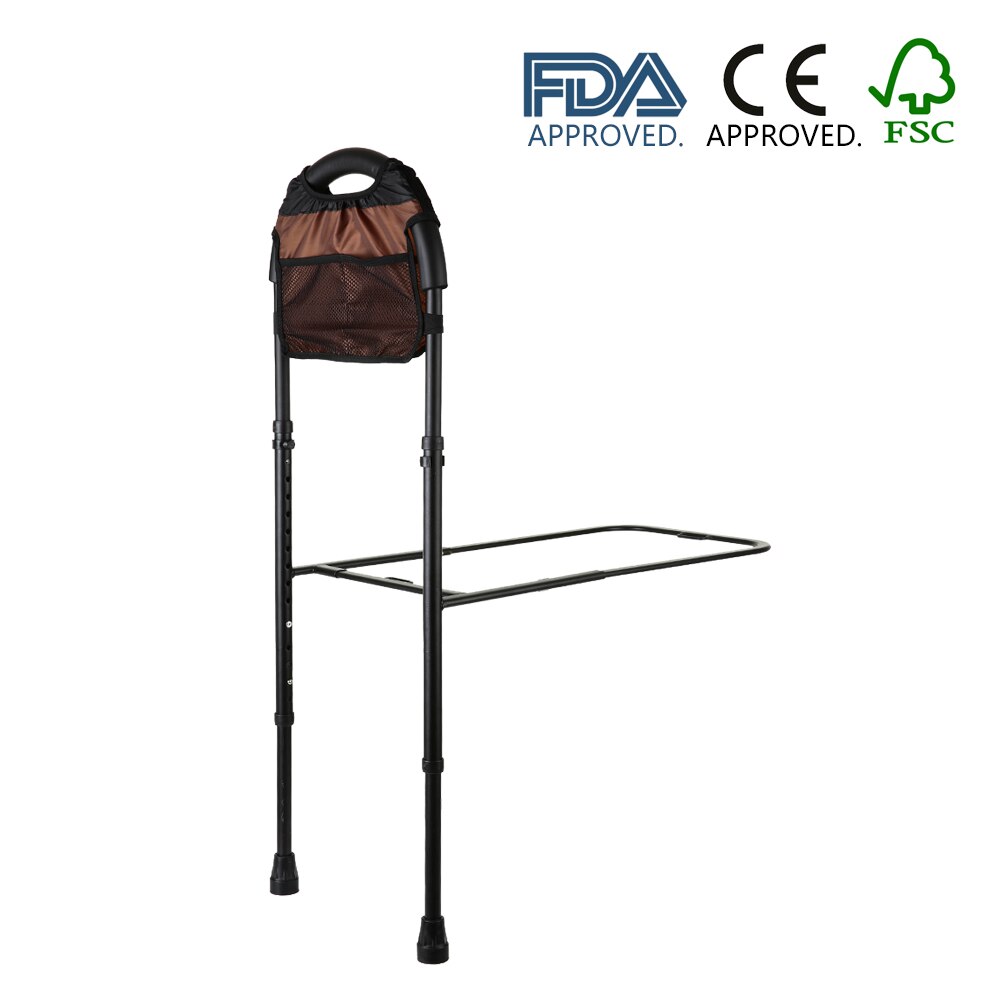 Carevas Height Adjustable Hand Bed Rail for Elderly Senior with Floor Support & Pouch Aluminum Bed Assist Bar Handle Hand Rail