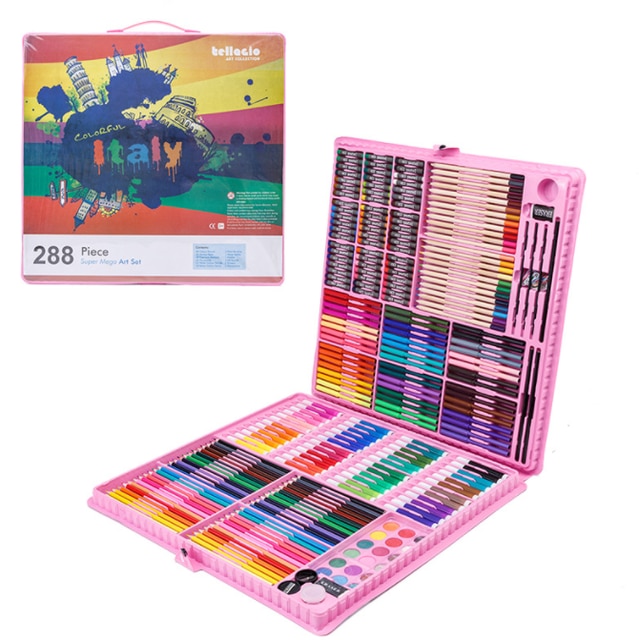 258PC Paintbrush Watercolors Drawing Sets of Crayons Painting for Children Art School Supplies Pencil Art Set Children: 288pc PINK