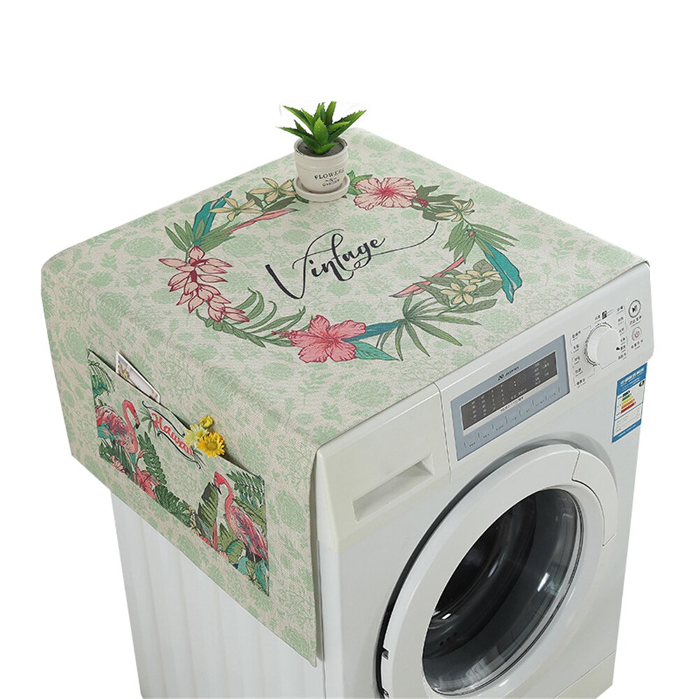 Housse anti-poussière frigo lave linge couvre avec 4 poches pour cuisine coton linge pratique multi-usages