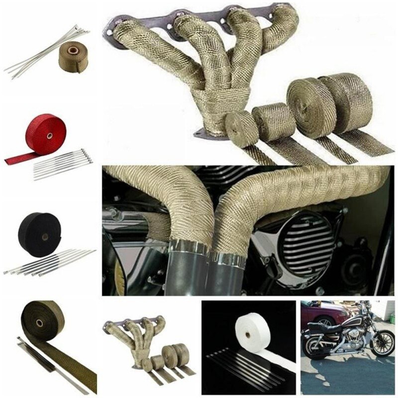 Exhaust Heat Wrap Shield Protector Tan Fireproof Insulating Tape Cloth Roller Kit For Car Motorcycle