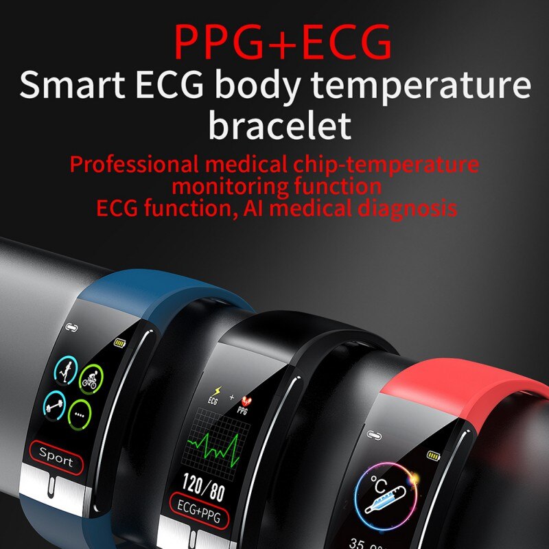 Kropstemperaturovervågning, ekg ppg smart armbånd, smart pulsur, blodtryksmåling, sportsfitnessarmbånd 70