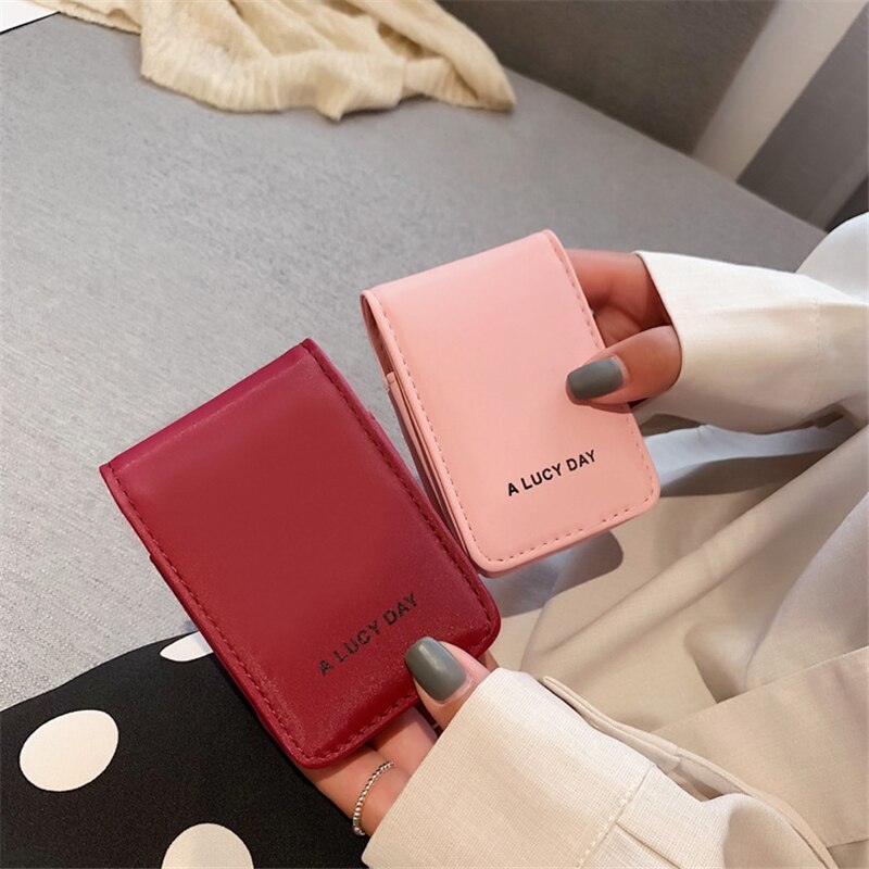 PURDORED 1 Pc Solid Color Lipstick Bag with Mirror Leather Travel Makeup Bag Organizer Women Cosmetic Bag Mini Beauty Case