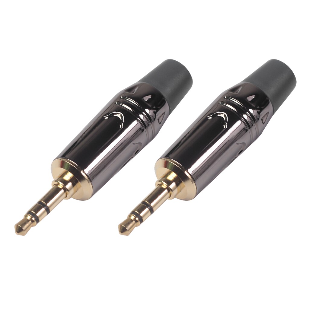 2Pieces 3.5mm Stereo Jack Male Plug Gold-plated Headset Audio Adapter Black