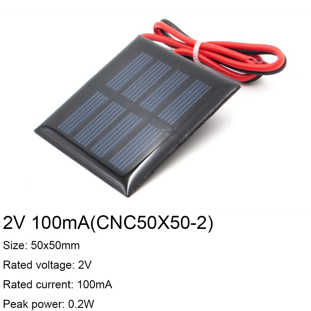 1PCS 1V 1.5V 2V 3V 3.5V Solar Panel With 30CM Wire Mini Solar System DIY For Battery Cell Phone Charger 300mA 500mA 0.3W 0.65W: 2V 100mA