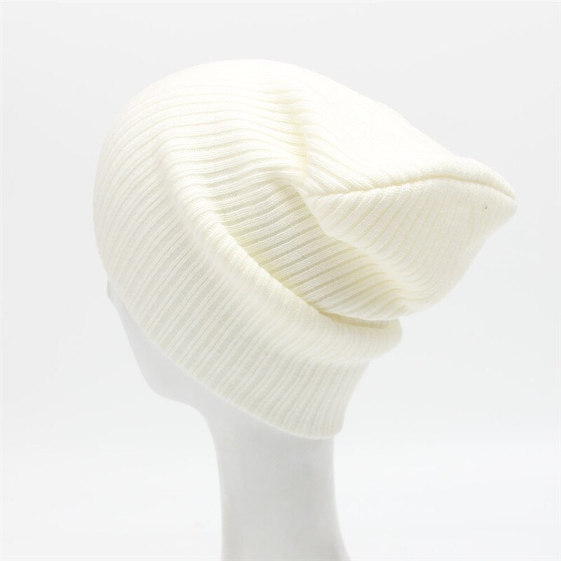 Gorrito de lana de colores sólidos para hombre y mujer, gorrito suave y cálido de punto, sombreros Calavera, gorros de esquí, Otoño e Invierno: Blanco