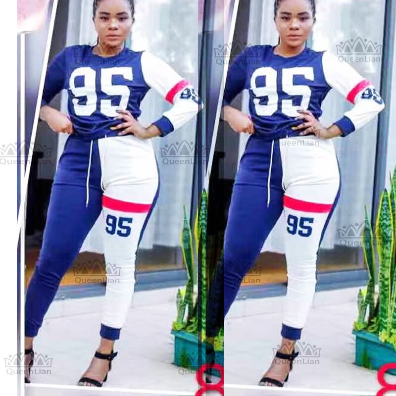 African 100% Cotton 2 piece suit For Lady: blue / XXL