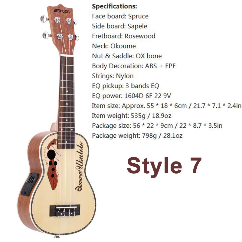 Ammoon-ukelele acústico para principiantes, instrumento musical de cuerda, de 21 pulgadas, con trastes de 15 y 4 cuerdas